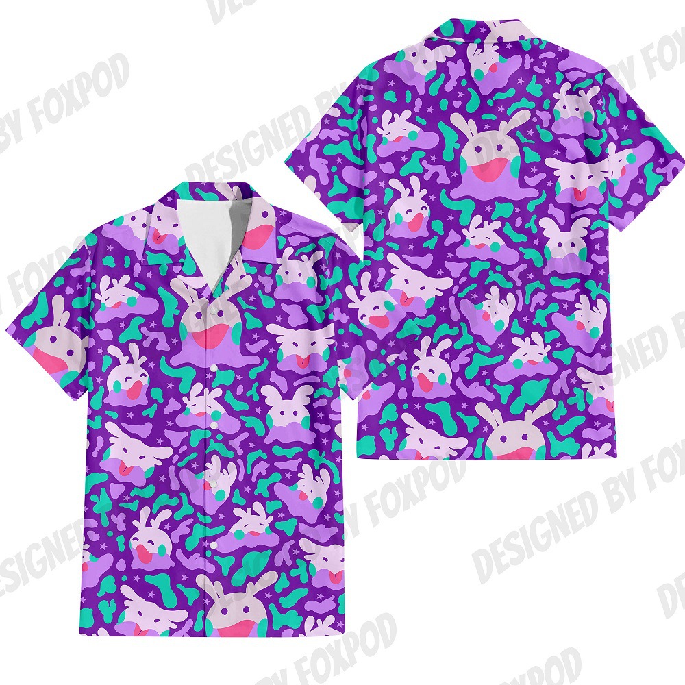 Colorido Pokémon Elf 3D Print Camisa de botones de solapa de manga corta casual suelta de verano para hombre