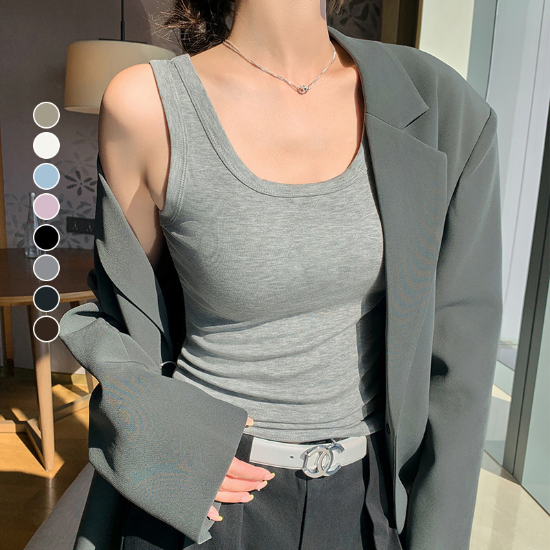 Slim-Fit, Non-Padded Tank Top, 2026 Summer New Style, Wide Shoulder Straps, Side Breast-Covering Top, Solid Color Tank Top, Anti-Exposure Slim-Fit, Non-Padded Tank Top, 2026 Summer New Style, Wide Shoulder Straps, Side Breast-Covering Top, Solid Color Tank Top, Anti-Exposure