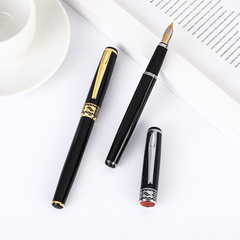 Business signature pen for primary school students, ink cartridge steel pen, high-quality matte black metal pen, posture writing, logo printing