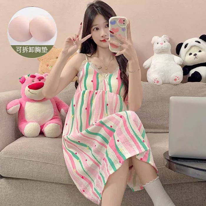 Summer removable breast pads, pijama with tassels, wholesale, lifting effect, floral print