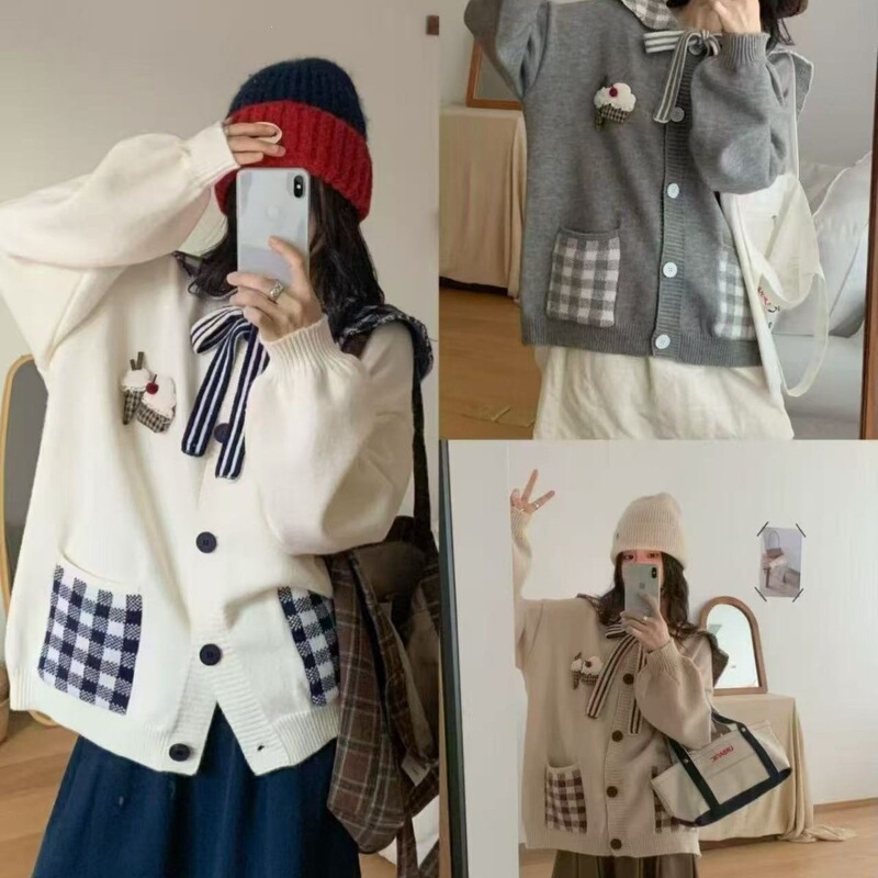 Casual Style Doll Collar Knit Sweater for Women, Plus Size, Autumn/Winter Coat, 2026 New Loose Knit Cardigan Top Casual Style Doll Collar Knit Sweater for Women, Plus Size, Autumn/Winter Coat, 2026 New Loose Knit Cardigan Top