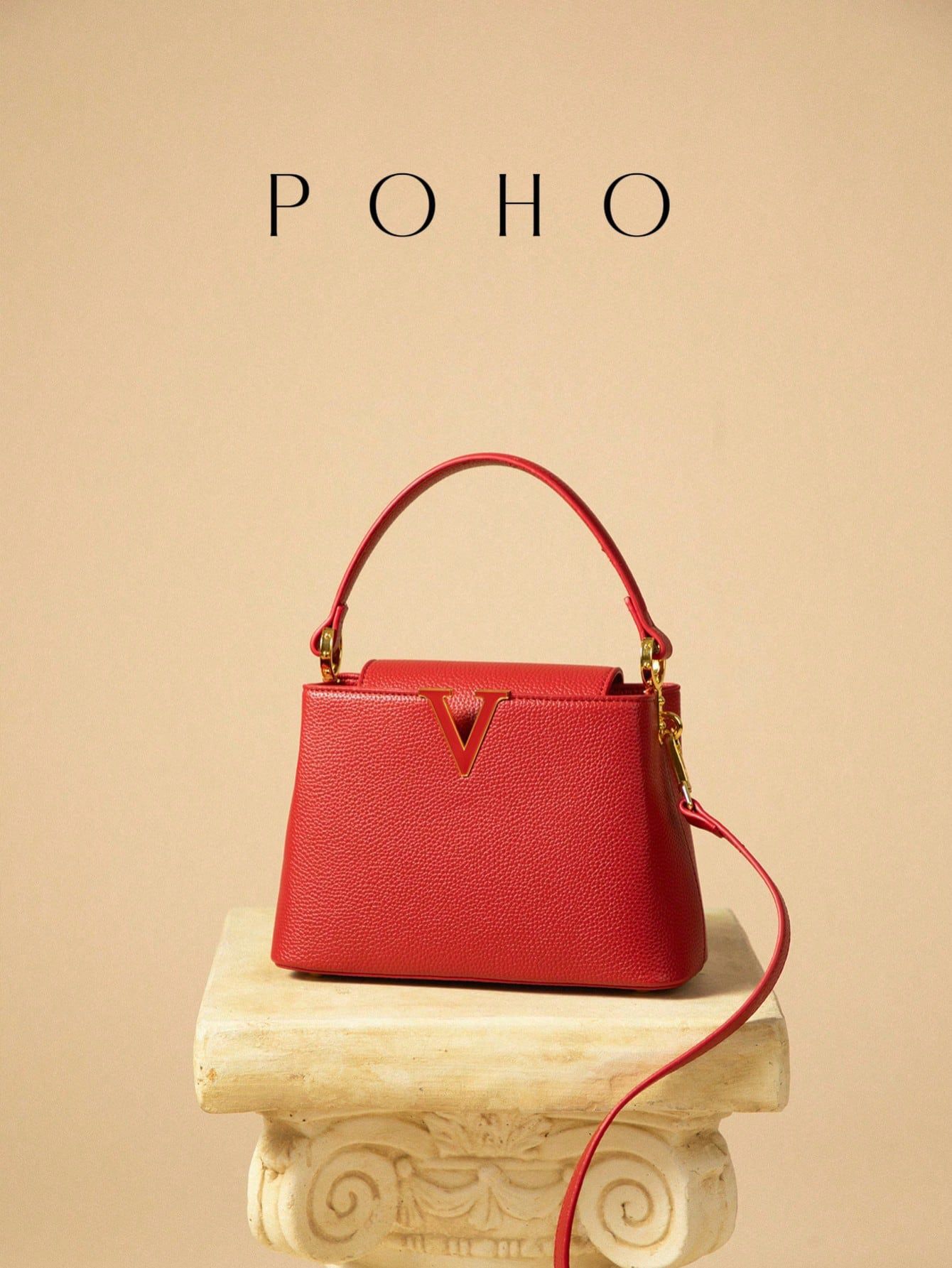 Nuevo poho2025 simple decoración en forma de V portátil estilo extranjero hombro de moda balde de moda bolsa de mujer