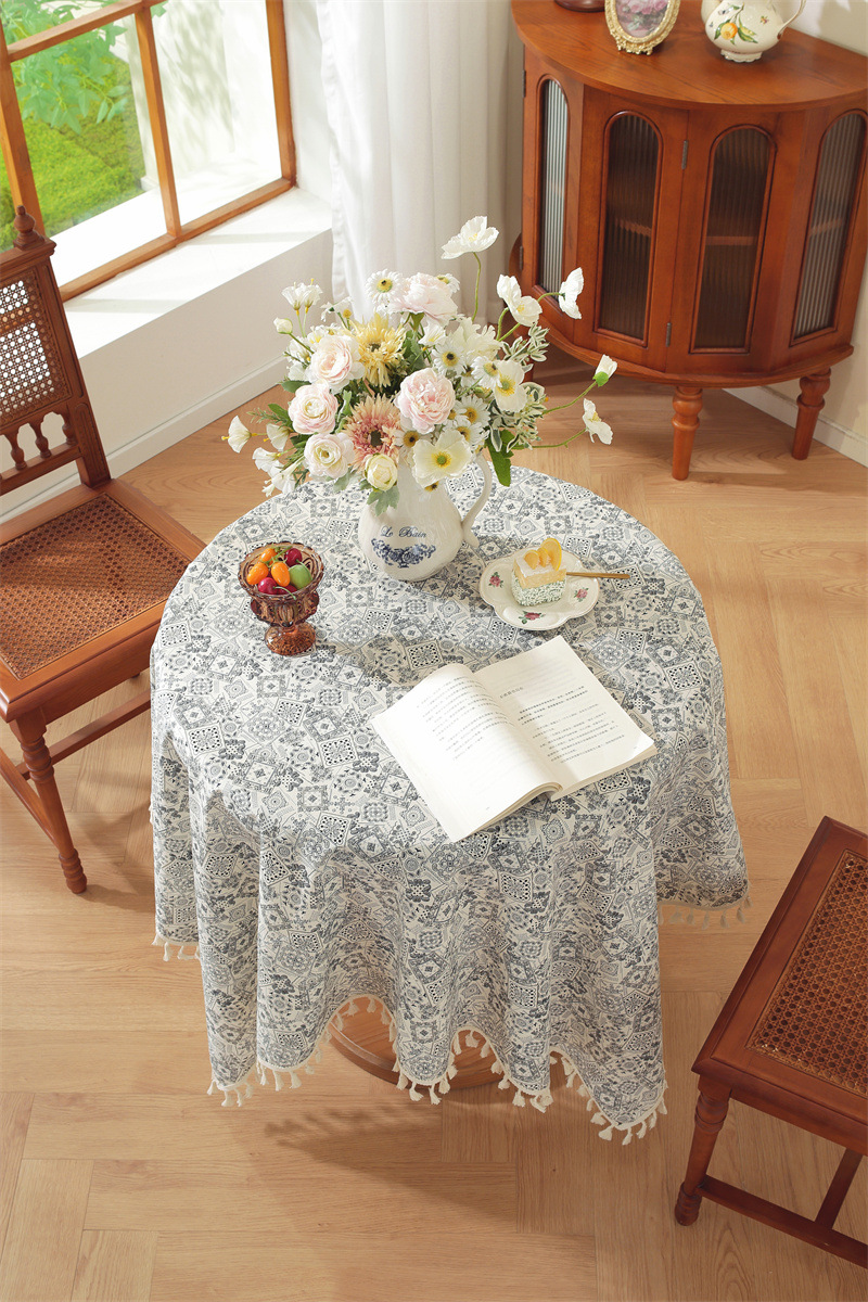 Mantel de mesa rectangular de algodón jacquard estilo floral_voghion.com