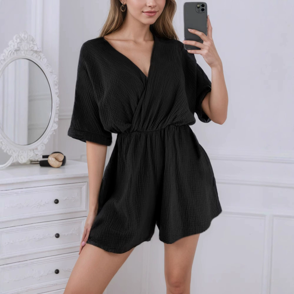 Платье летнее цветное верхняя одежда, комбинезон, Aliexpress, европейский стиль, V-образный вырез, с коротким рукавом