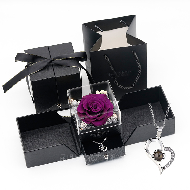 Caja de regalo de joyería con luz, rosa de flor real eterna, para el Día de San Valentín y el Día de la Madre, venta al por mayor transfronteriza de Amazon.