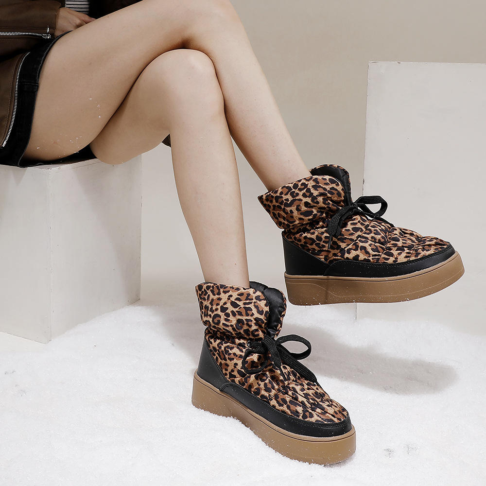 Exportación transfronteriza rusa botas de nieve publicas al por mayor de moda femenina impresión de leopardo una pieza