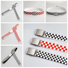 黑白棋格3.8CM男女士帆布腰带时尚简约学生休闲