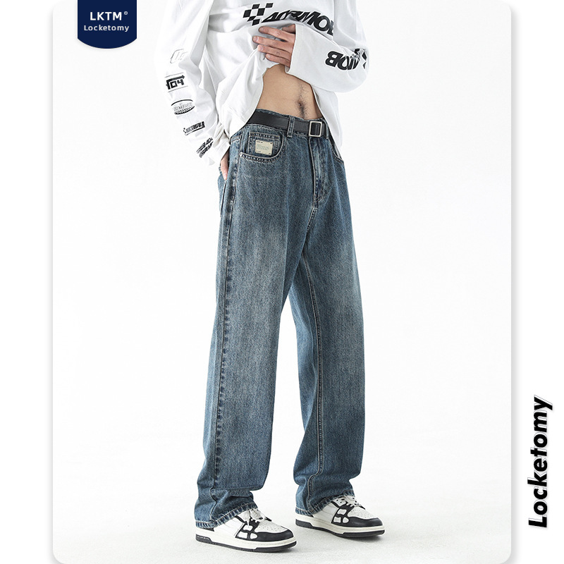 LKTMMen's Clothing#European And American Street Retro Jeans Men's Straight Loose Fashion Brand Drape Vib Youth Long Pants
