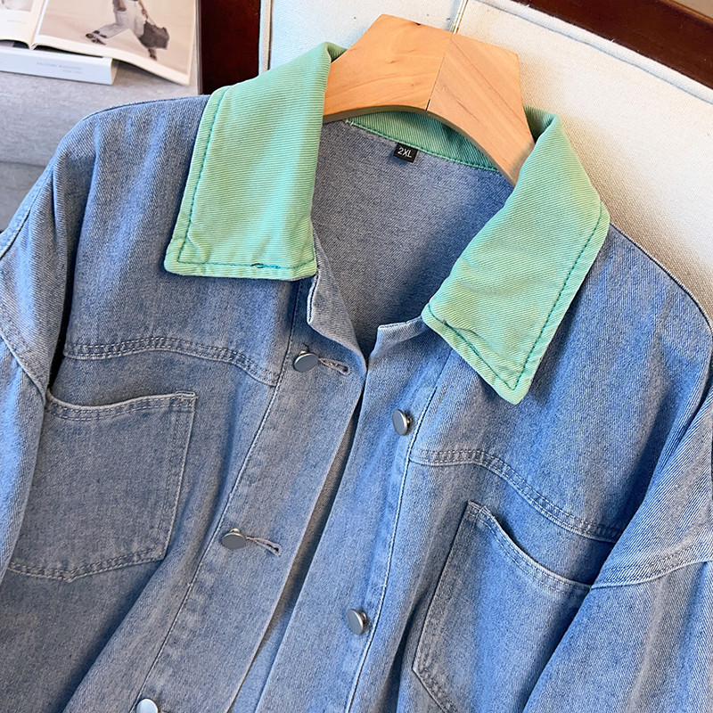 Damenbekleidung Große Größe Frühjahr Neue Lose Jeansjacke 200/300 Catties Lose Schlanke Oberseite_voghion.com