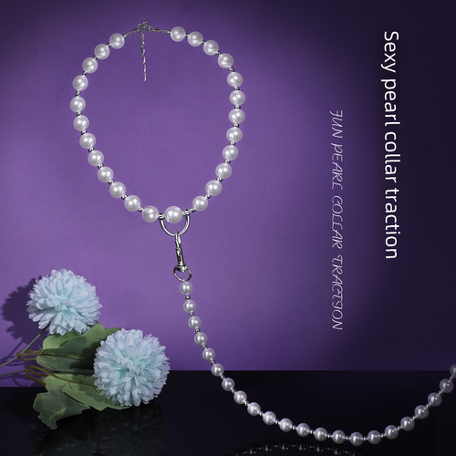 SM erotic products pearl necklace couples bondage training tool bell collar leash chain adult toys drop shipping
