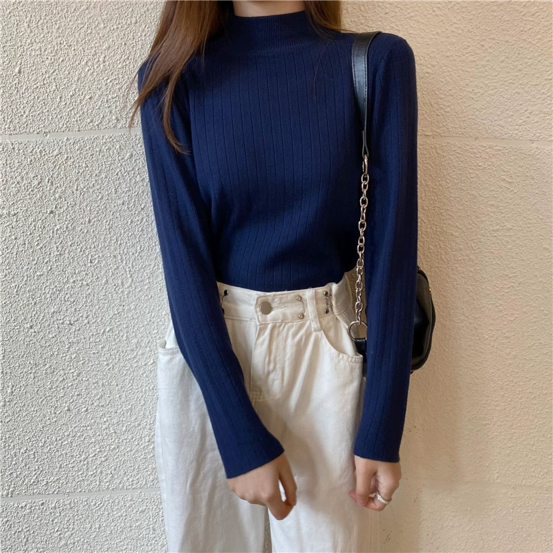 Autumn knitted sweater, Korean style, high collar, western style, fitted