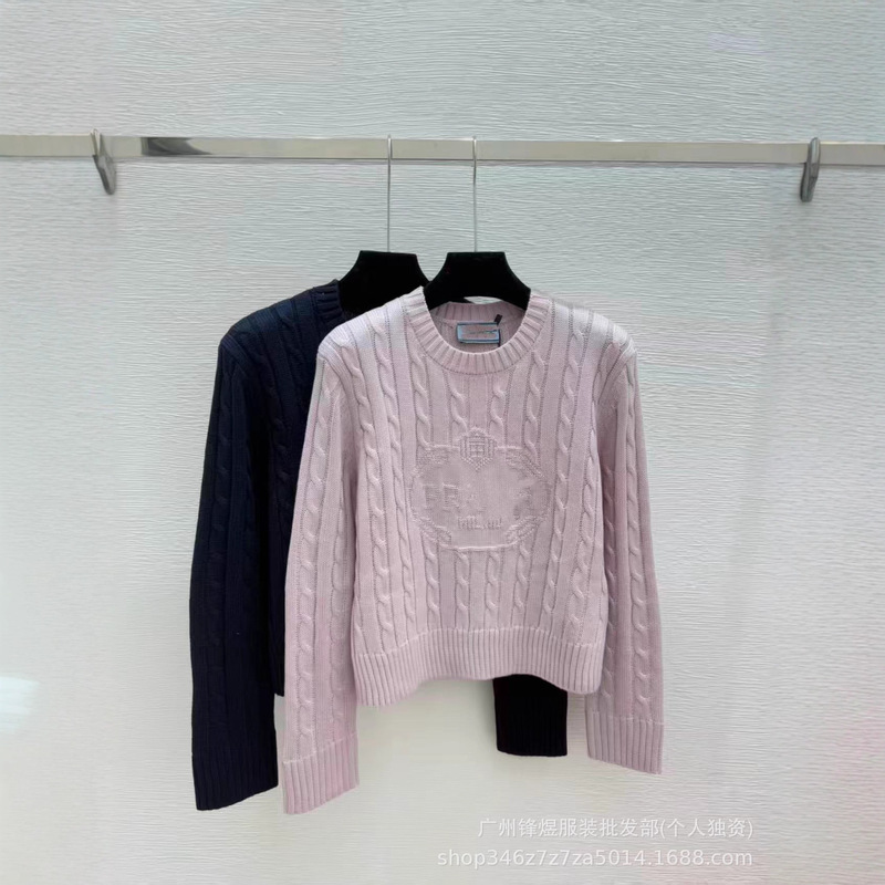 P's New Autumn and Winter Round Neck Jacquard Long-Sleeved Knitted Bottoming Shirt Women's Pullover Loose Slimming Look Cotton and Linen Sweater Pullover