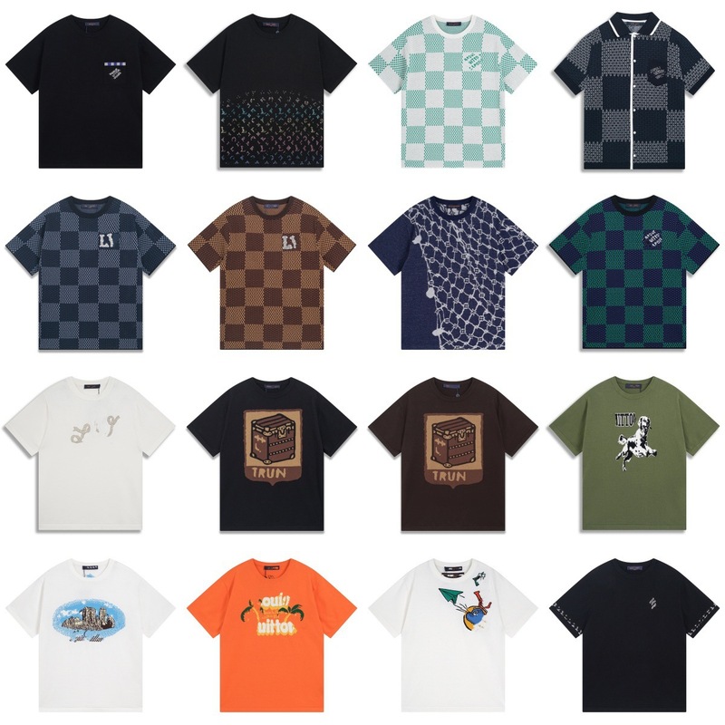 クロスボーダー ロバニット Tシャツ 2025 新しい市松模様の文字ジャカード カジュアル ルーズ 男女兼用 カップル 半袖|undefined