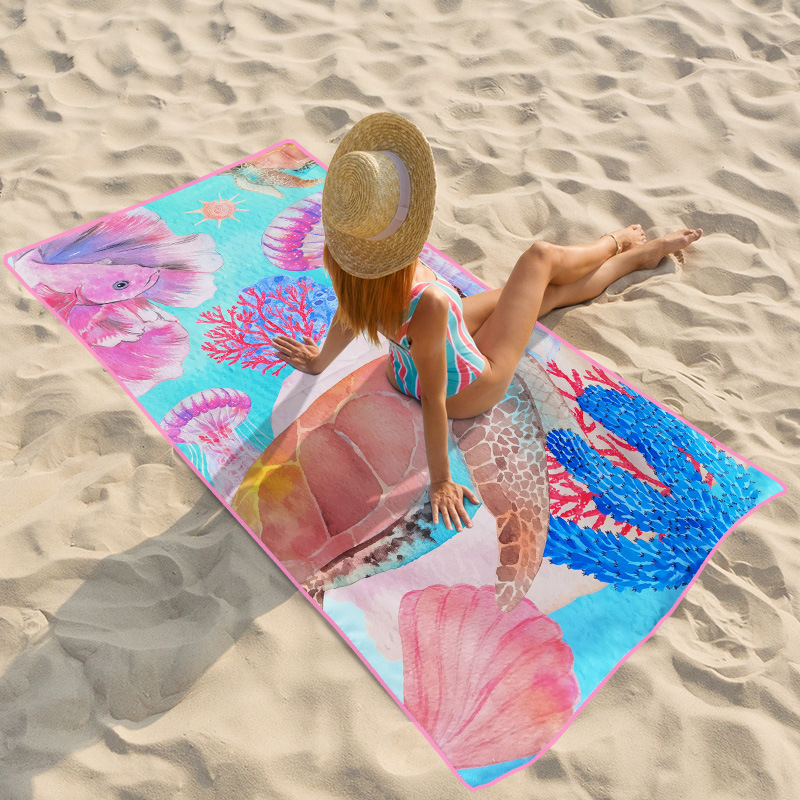 Toallas de baño de secado rápido transfronterizas, toallas de playa, toallas de capa portátiles y portátiles, toallas de baño impresas y absorbentes, personalización térmica al por mayor