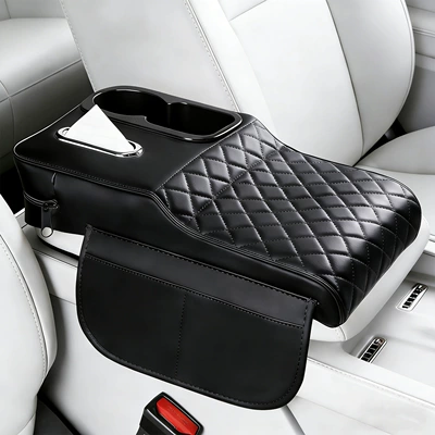 Car Armrest Box Protective Cover, Armrest box pad - colored-cup-diamond-style-black