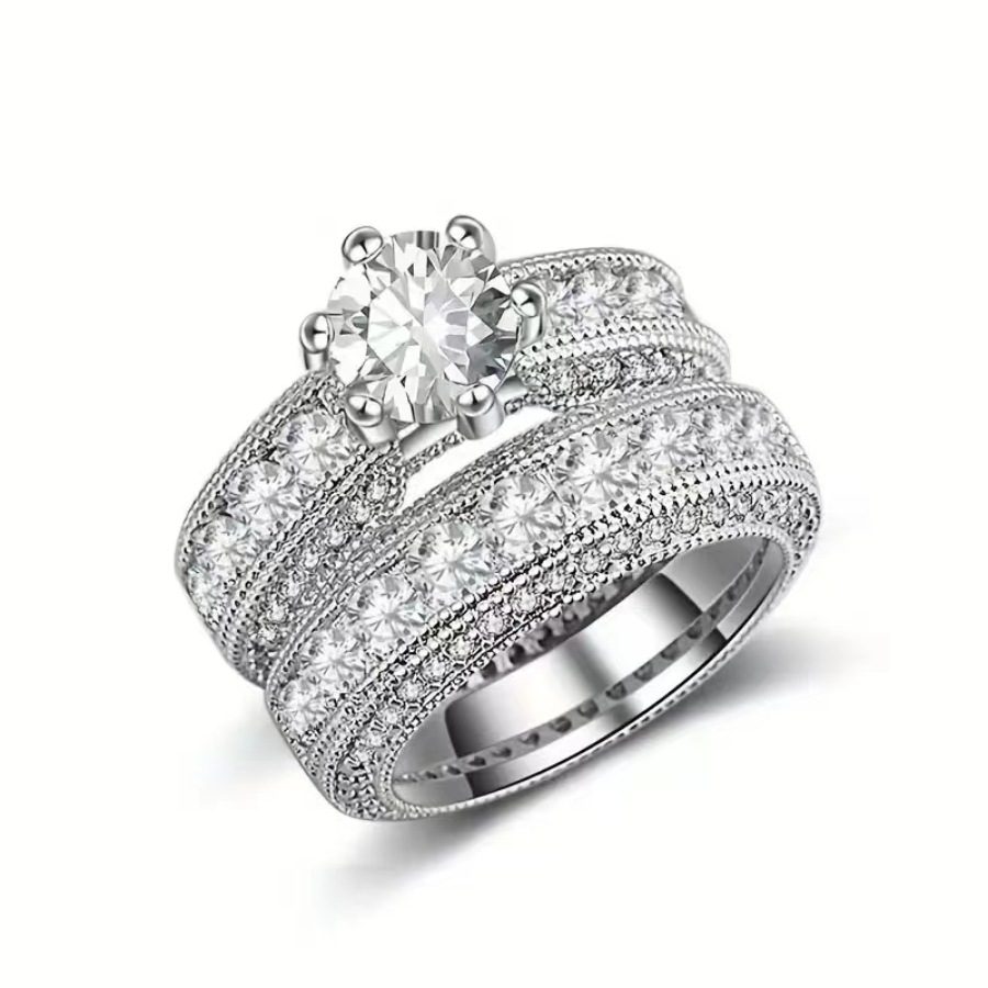 Plating Design Elegant Luxurious Geometric Alloy Plating Zircon Couple Rings
