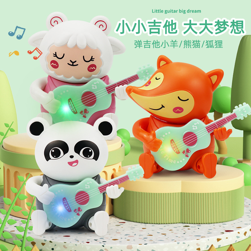 Transfronterizo de dibujos animados niños pequeña guitarra eléctrica juguete luz música diversión pequeño Panda tocando la guitarra niños y niñas regalo