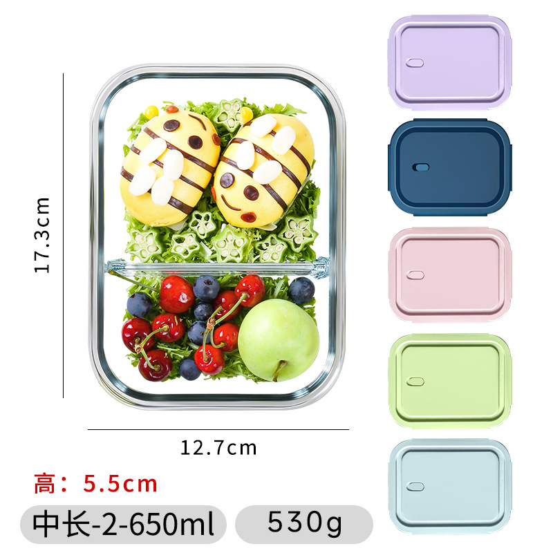 Lonchera de vidrio, apta para microondas, tazón especial para oficinistas, lonchera con compartimentos, lonchera bento para frutas, caja para conservar alimentos frescos