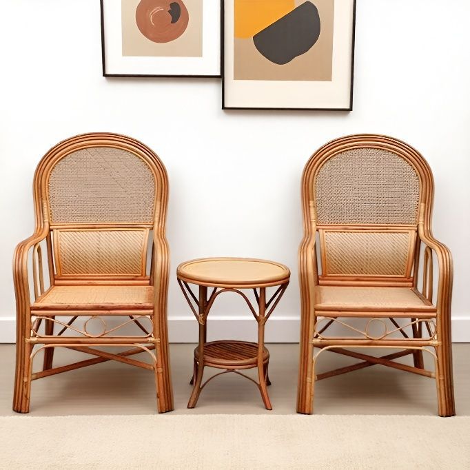 Indonesian Waist-Supporting Rattan Chair Balcony Real Rattan Chair Elderly Chair Single Chair Leisure Three-Piece Set Rattan Chair Back Chair Rattan Chair