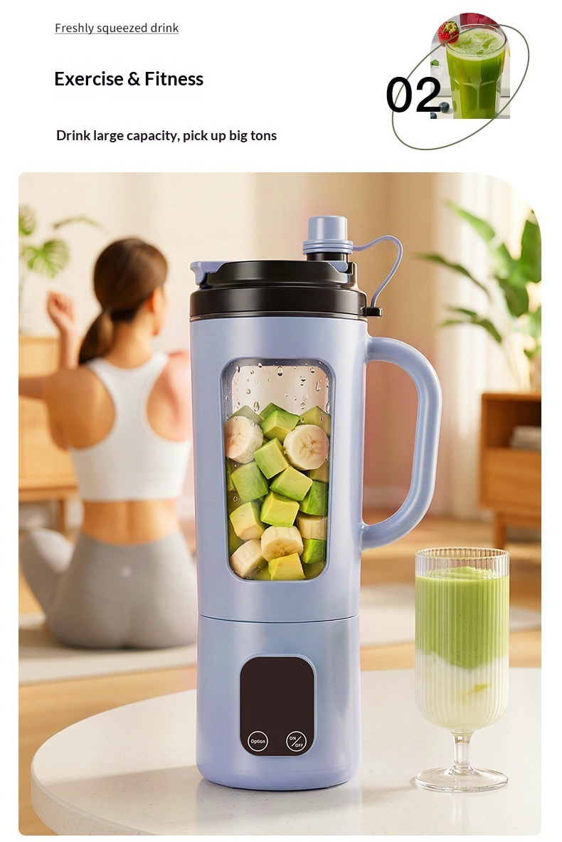 Tragbarer Entsafter mit Touchscreen-Display, USB-Ladung, tragbarer Smoothie-Mixer für Zuhause, 8-Messer-Schneidwerk, Eiskrusher-Funktion