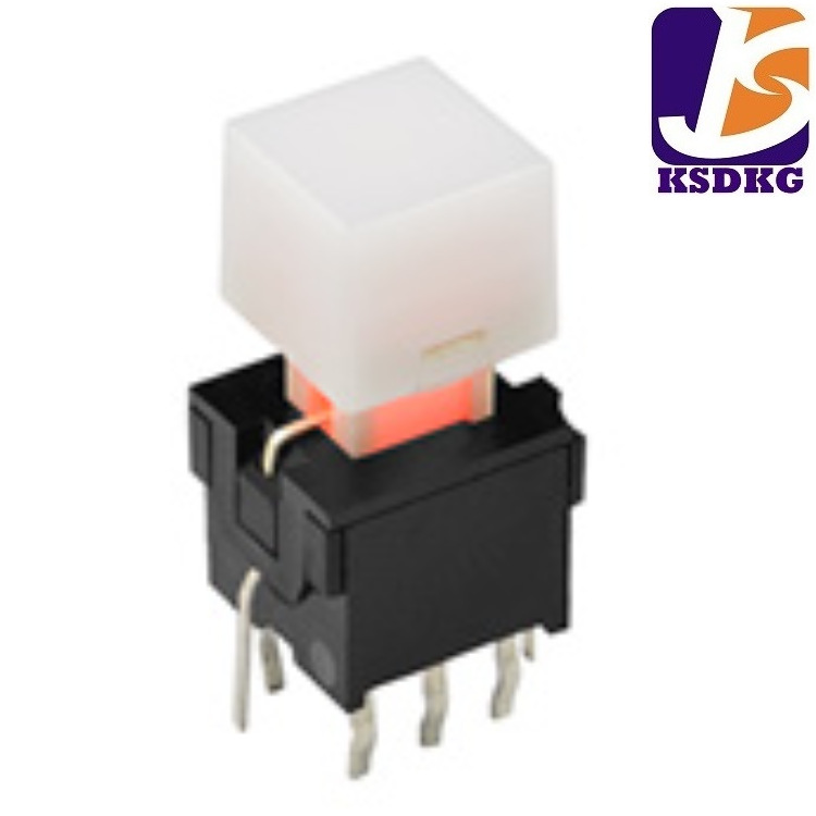 方形白色带LED灯按键开关 直插式 正按带灯轻触开关