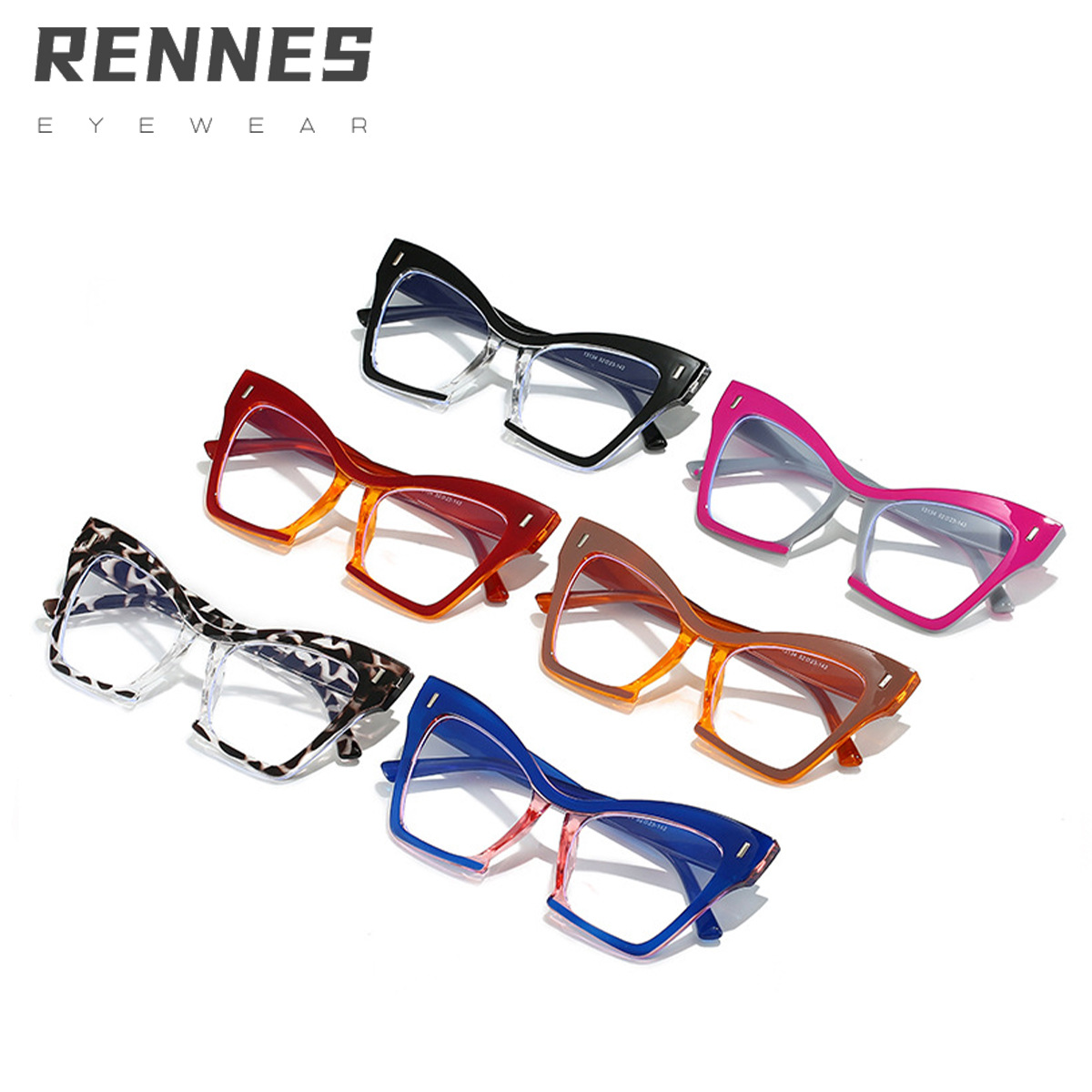 Marco grande transfronterizo a juego de color, cara sin personalidad, ojos de gatito, lente plana anti-luz azul, gafas de montura de miopía europeas y americanas