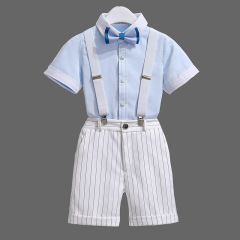 2024男童禮服夏裝新款兒童背帶褲馬甲套裝帥氣鋼琴主持合唱演 出