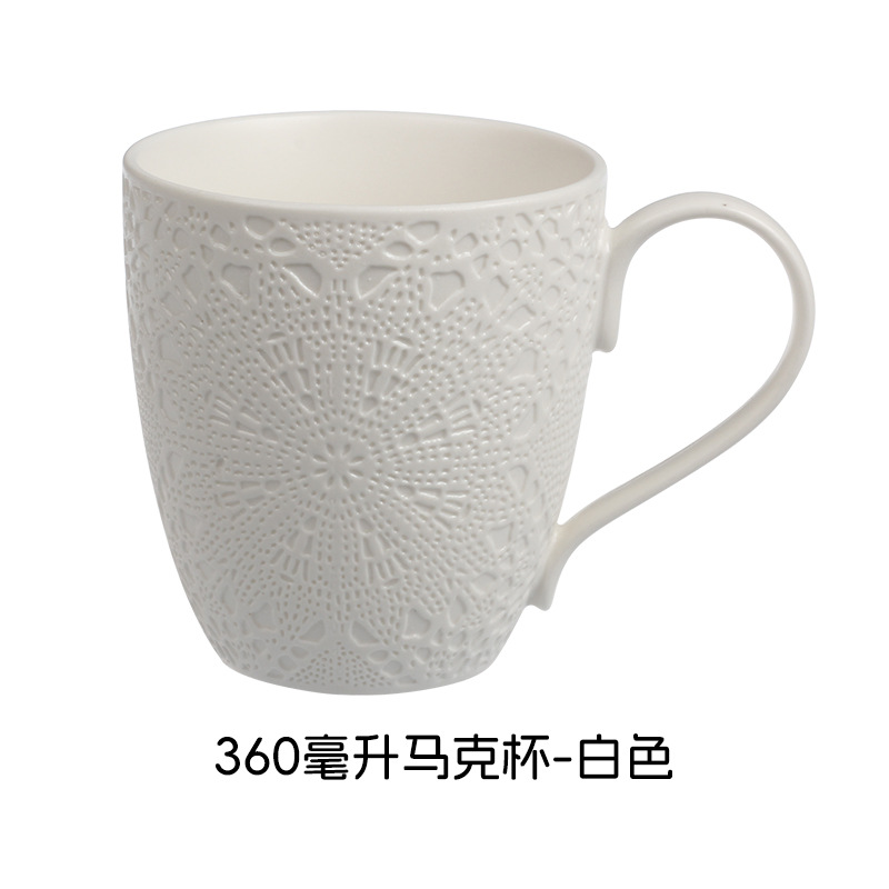 Relieve suave y fácil de limpiar estilo nórdico minimalista elegante romántico encaje cubiertos de cerámica set