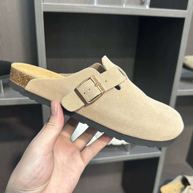 Клогы (Birkenstock) унисекс, натуральная кожа, толстая пробковая подошва, слип-он