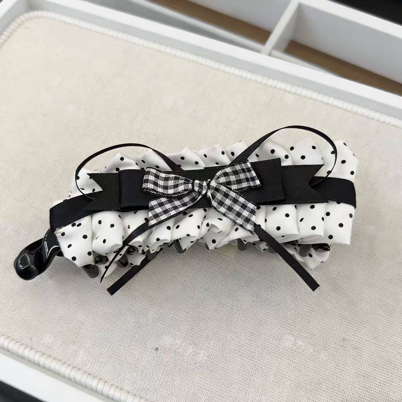 2# white polka dot - hair clip, approximately 13cm