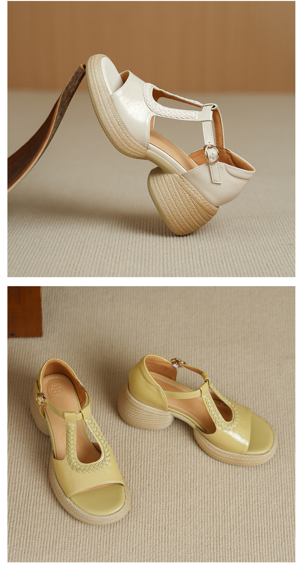 Sandal cao gót nữ mũi cá hở ngón, đế dày da cừu, gót 9 cm — màu trắng ngà chi tiết 12