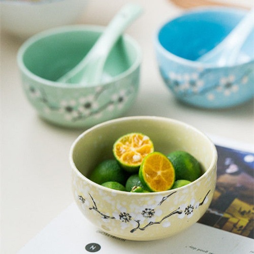 Japanese hand-painted ceramic bowl home soup bowl rice bowl creative dessert bowl steamed egg bowl ins ceramic tableware set