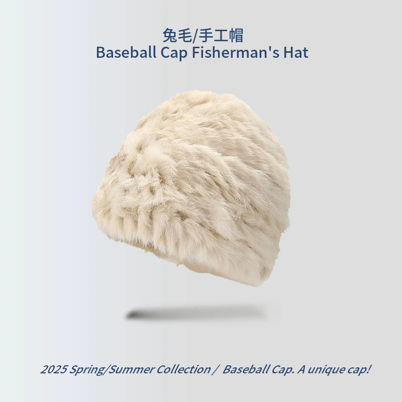 【D63 토끼털 헤어밴드 모자】베이지