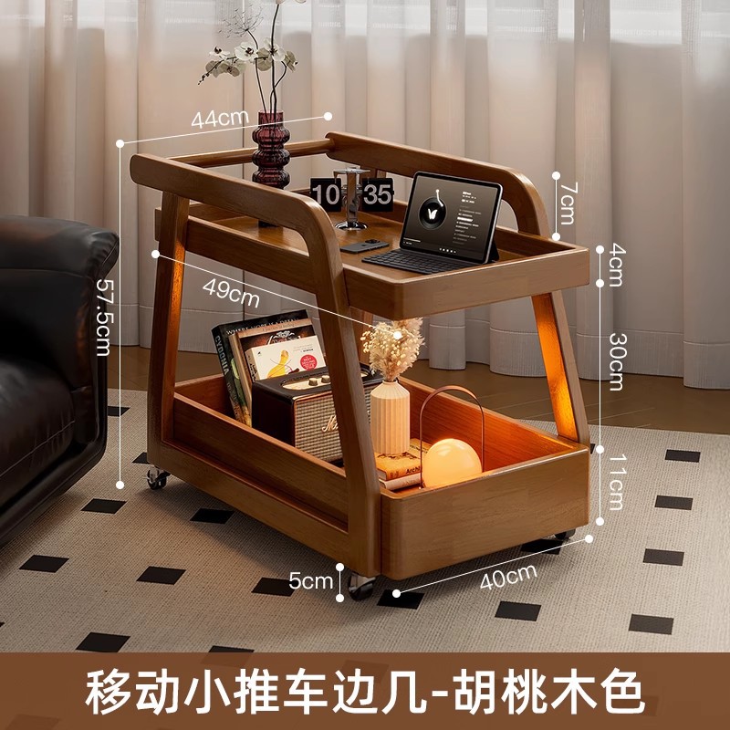 Mesa lateral del sofá mesa de centro móvil de madera maciza mesa de almacenamiento mesita de noche sofá lateral sala de estar estilo antiguo carrito de bocadillos
