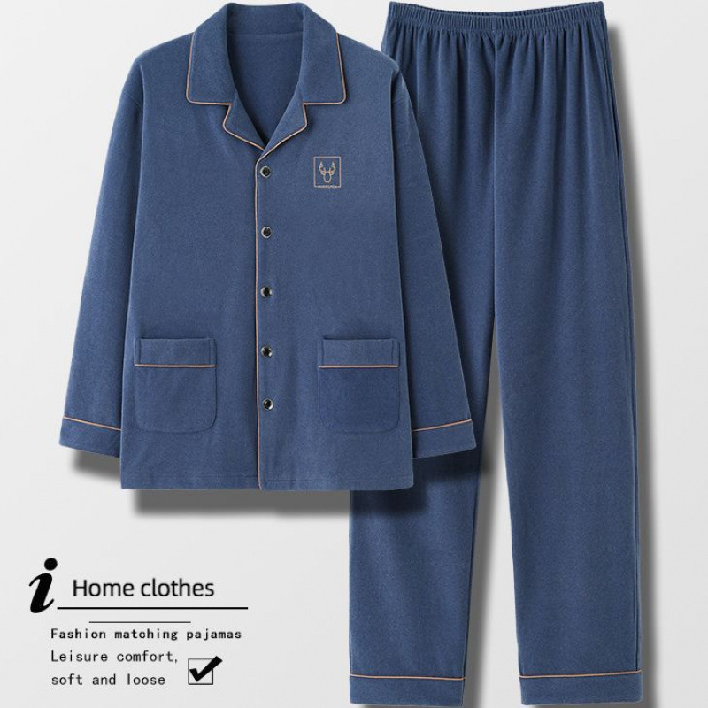 High-End Thickeneded German Velvet Pajamas for Men in Autumn and Winter Long-Sleeved Young and Middle-Aged Men's Plus Size Warm Suits Home Clothes