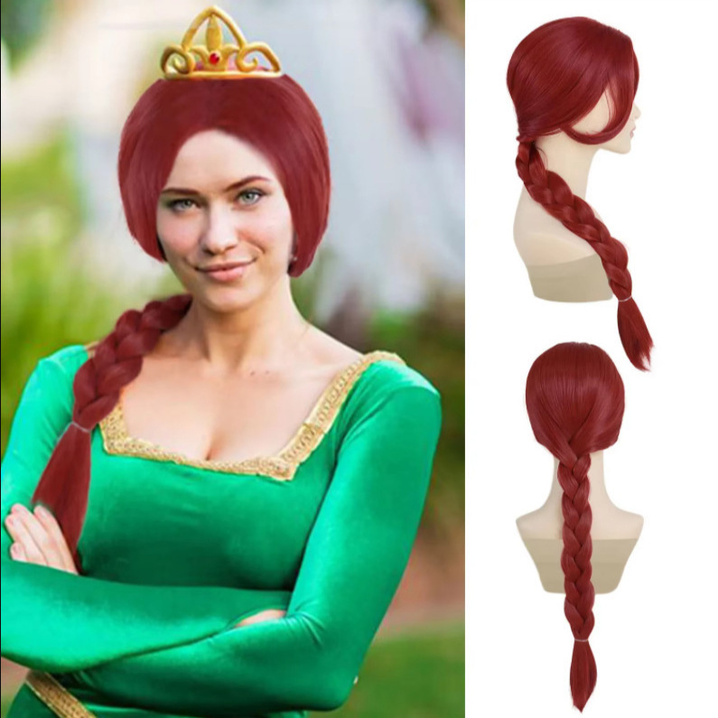 Shrek Princess Fiona/Fiona Red Twist Long Braid Cos Wig Princess Fiona