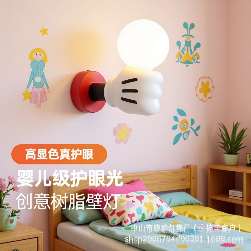Habitación de niños lámpara de noche dormitorio Mickey cabezal de cama dibujos animados niños lindos de mano cálida creativa exquisita lámpara de pared lámpara de pared