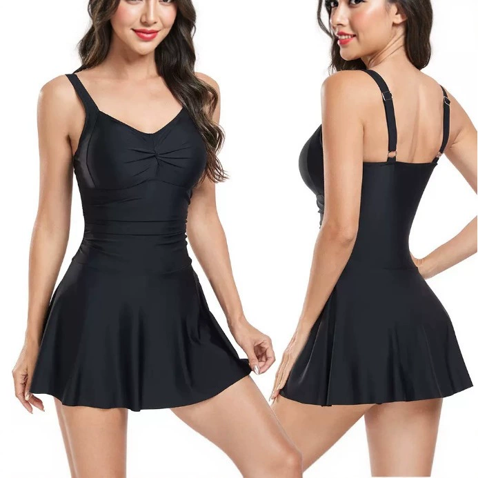 2025 модный новый европейский и американский однотонный консервативный облегающий женский цельный купальник с двойными бретелями, закрывающий тело, купальник