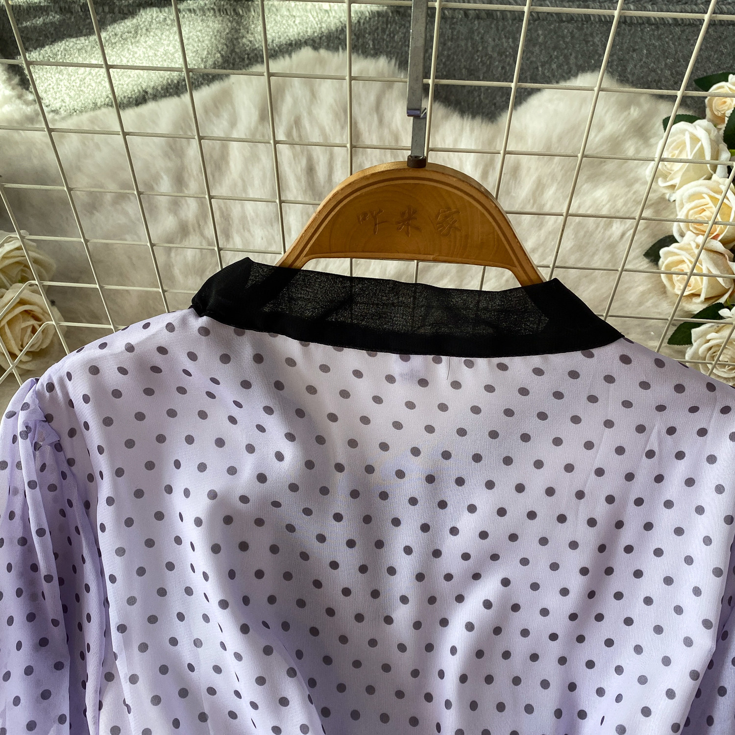 Women's French Sweet Color Block Bow V Neck Long Sleeve Dress Summer Polka Dot Ruffle Hem Elegant Long Skirt_ecoleips.com