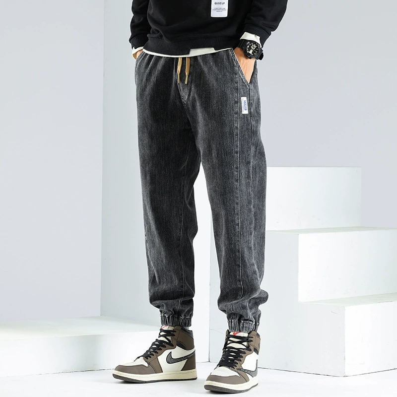 Демисезонные брюки, модные джинсы-деним, oversize, плюс размер