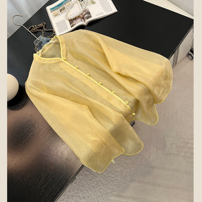 225 Chinese Style Silk Organza Jacquard Shirt for Women, S m L Xl, Nanyou Special Price, No Returns or Exchanges