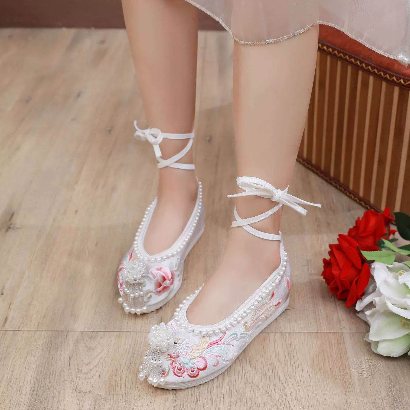 High wedding shoes for bride, 2023, with embroidery