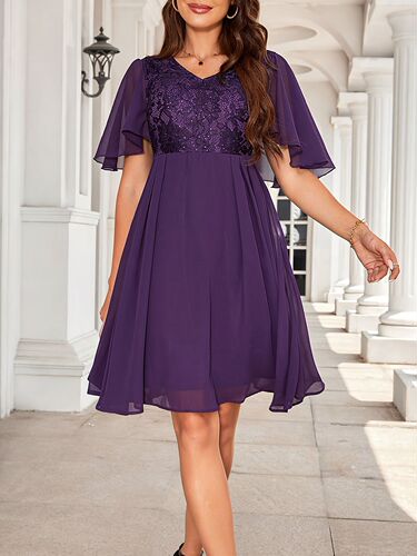 New European Station Dress Chiffon Splicing Lace Elegant Short Skirt Bridesmaid Evening Gown Wholesale