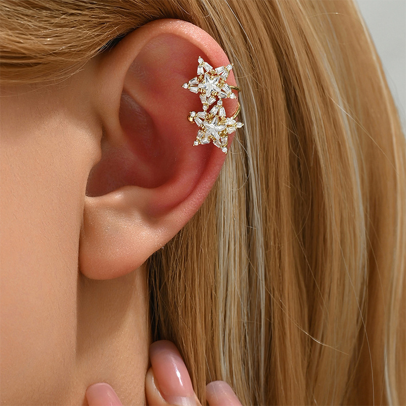 New Zircon Starlight Women's Ear Clips, Light Luxury, Fashionable and High-End, Non-Pierced Ear Bone Clips, Korean Style Trendy Earrings