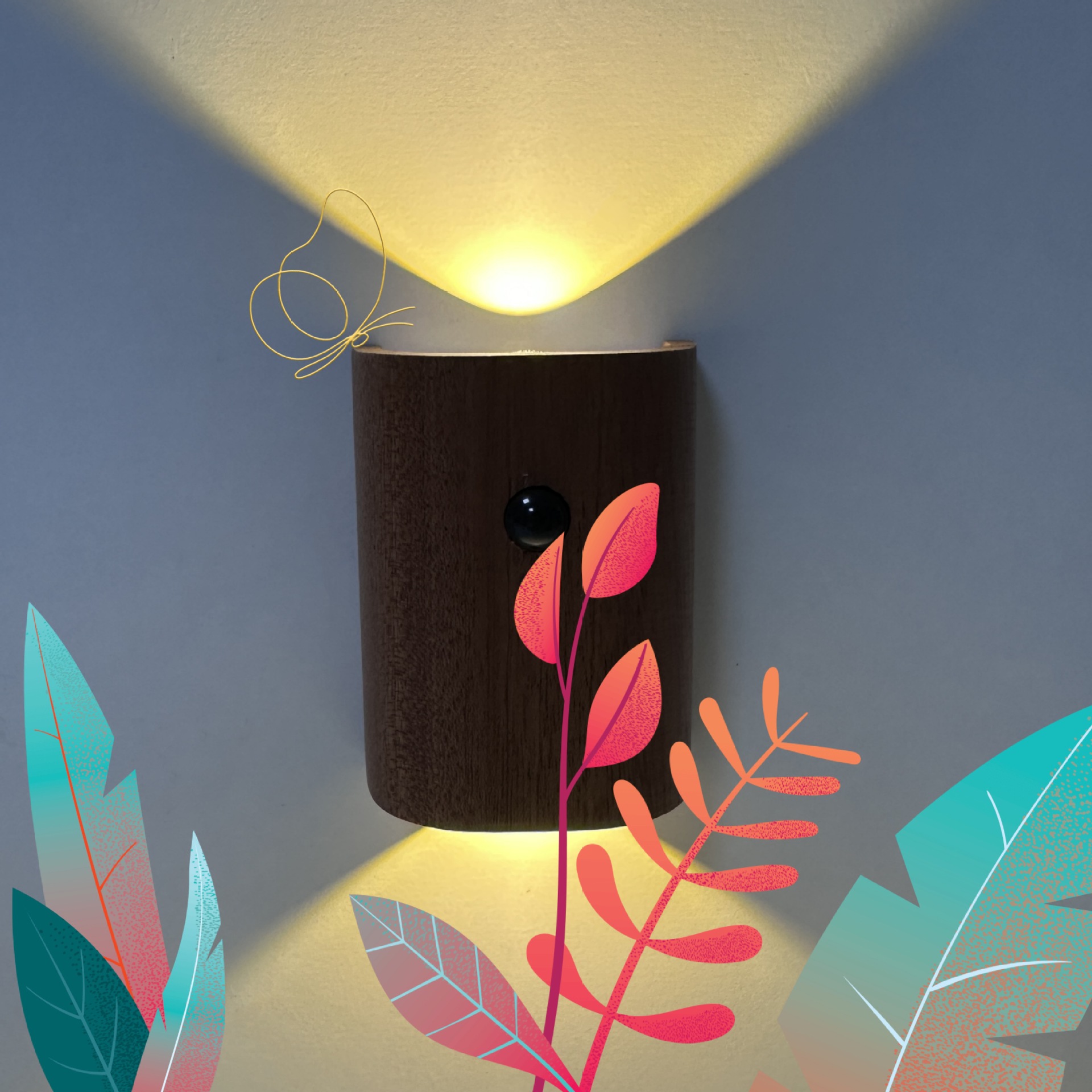 Palo de madera, conexión de madera maciza, lámpara de pared con sensor, hogar simple, ambiente de sensor humano transfronterizo, luz nocturna infrarroja, regalo