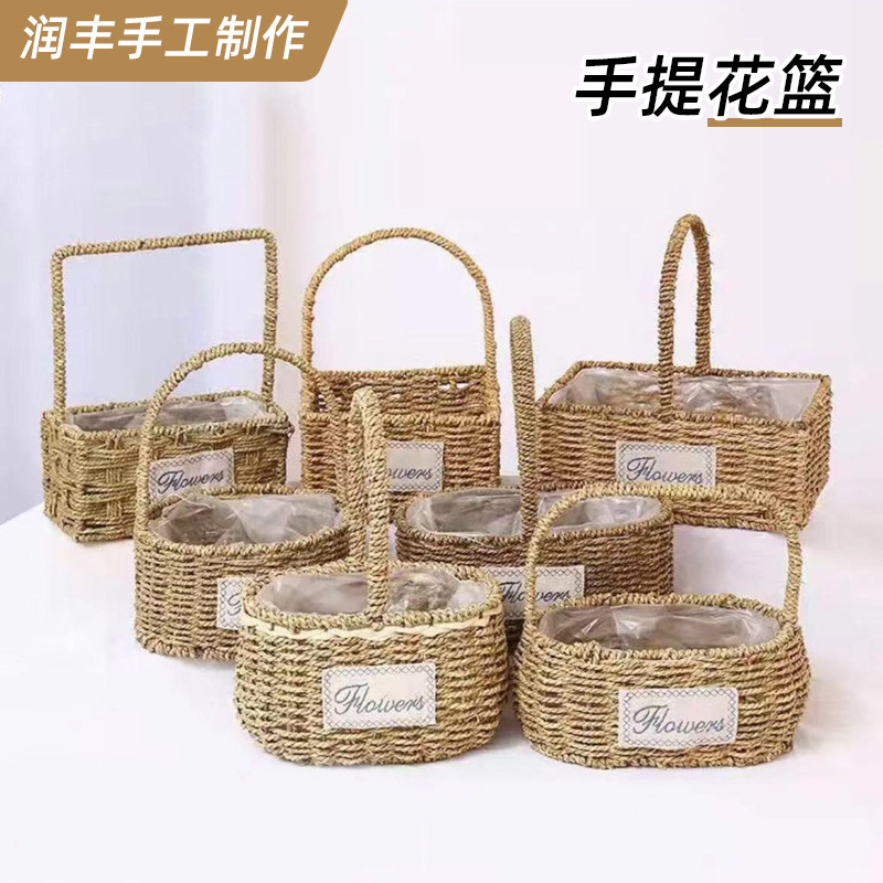 Wholesale Flower Baskets, Woven Baskets, Hand-Held Baskets, Succulent Planters, Home Decoration, Flower Arrangements, Rattan Baskets, Rattan Crafts, Straw Weaving