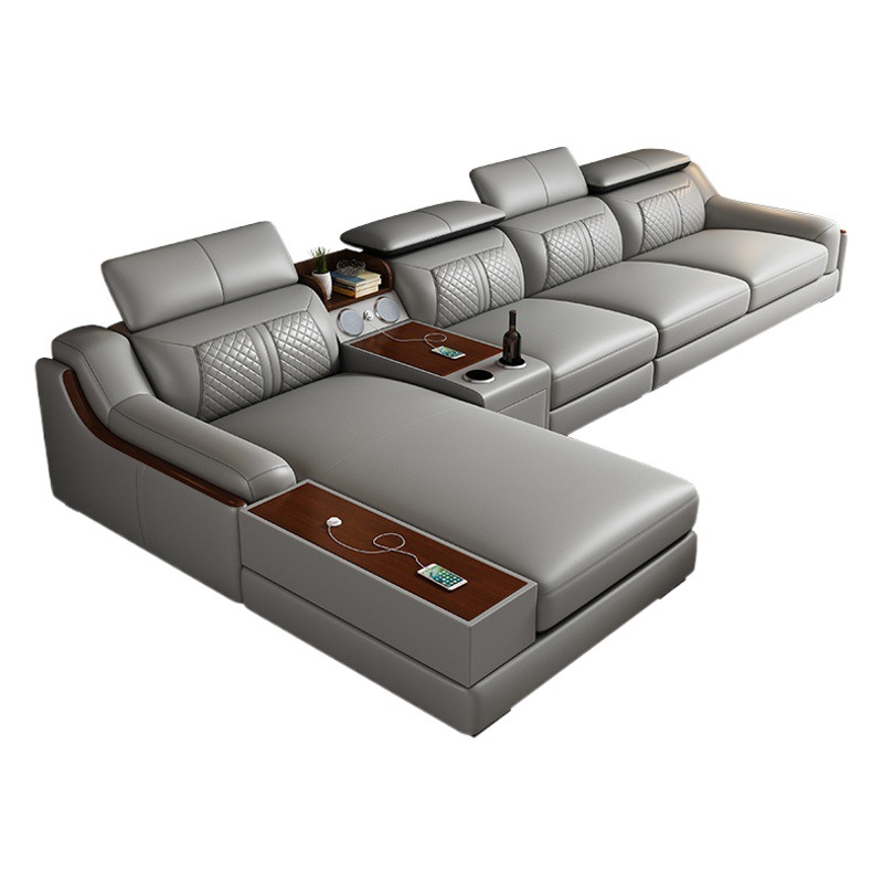 Leather Sofa Simple Modern Large and Small Apartment Living Room Corner Sofa Combination Nordic Latex Technology Cloth Functional Sofa