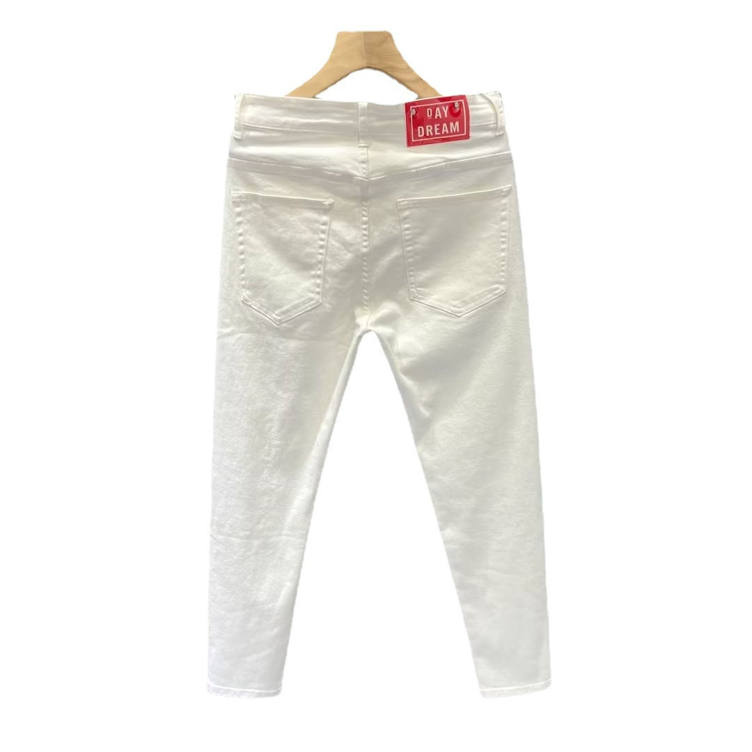 Men's Clothing White nine point jeans casual versatile men's version of slim feet brand slim handsome elastic nine point pants trend_voghion.com