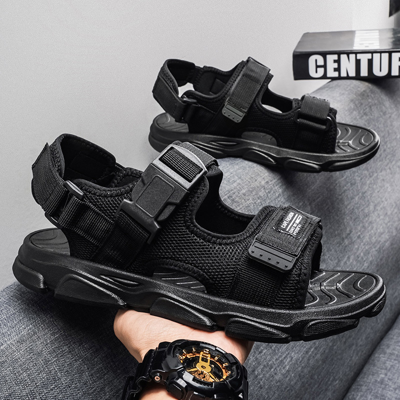 New summer men's sandals, open-toe beach shoes, casual Velcro air shoes, soft-soled driving anti-slip beach shoes, trendy