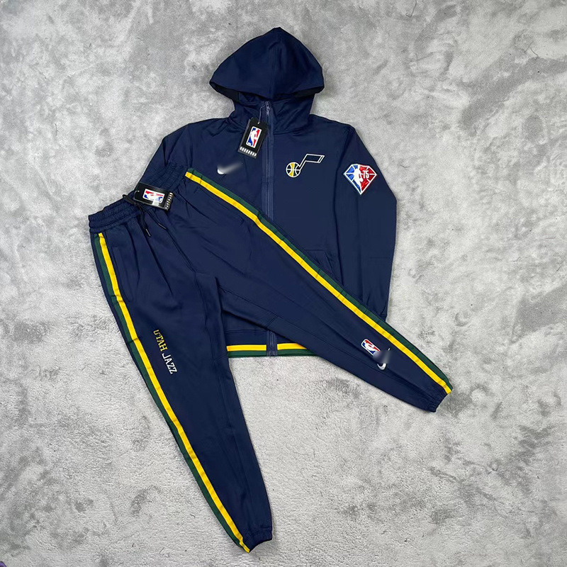 Jazz team hooded zip-up jacket and jogger pants set, basketball warm-up outfit, casual sportswear for fans, two-piece set Jazz team hooded zip-up jacket and jogger pants set, basketball warm-up outfit, casual sportswear for fans, two-piece set